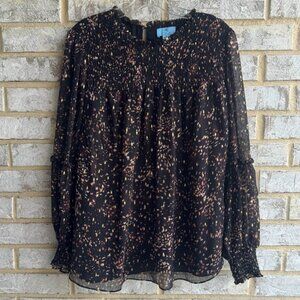 CeCe Long Sleeve Ruffled Neck Multicolor Pattern Chiffon Blouse Women's Size 2X